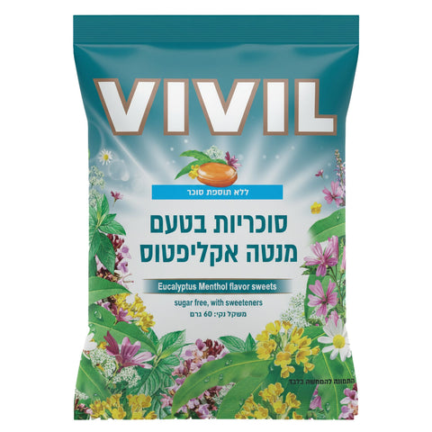 ויויל - סוכריות ללא תוספת סוכר בטעם אקליפטוס מנטה - 60 גרם