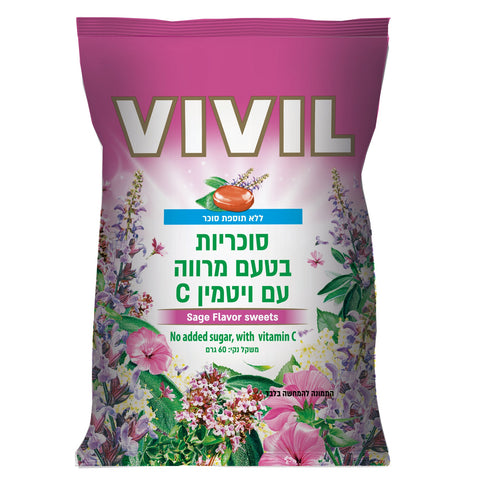ויויל - סוכריות ללא תוספת סוכר עם ויטמין סי בטעם מרווה - 60 גרם